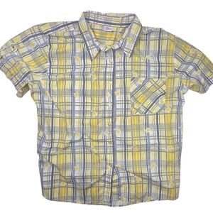Adrian Delafield Mens Short Sleeve Plaid Floral Button Down Shirt Yellow Grey XL